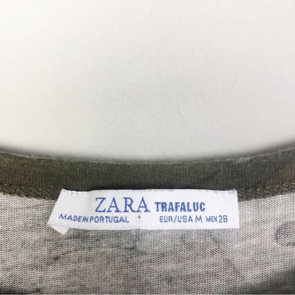ZARA | Camouflage Boxy Short Sleeve Semi Cropped Green/Black Tee Women’s Size M - Picture 6 of 8